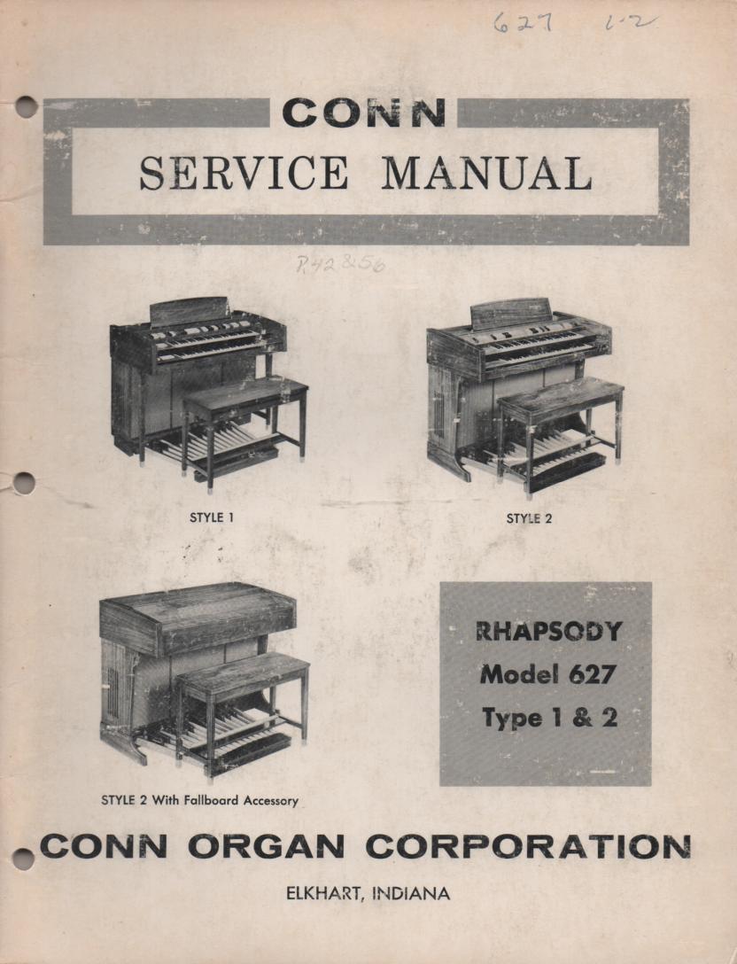 627 Rhapsody Type 1 & 2 Style 1 & 2 Organ Service Manual 