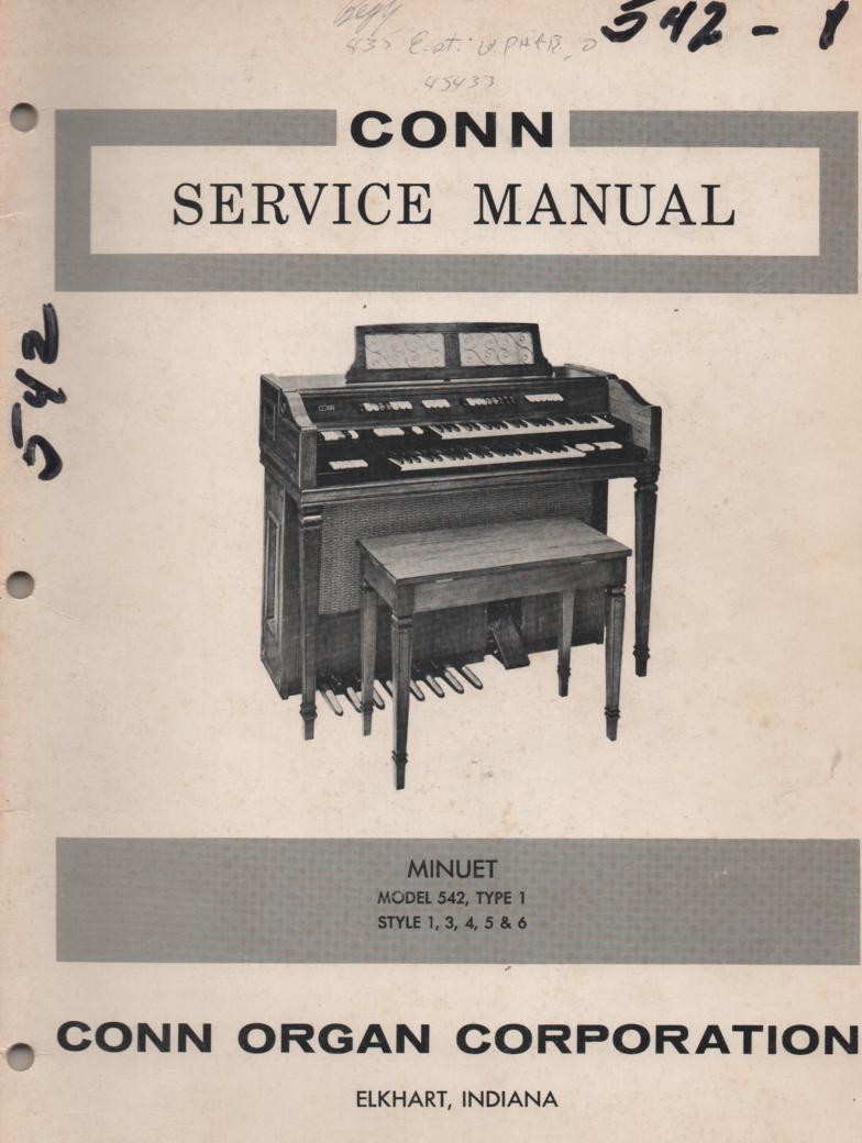 542 Minuet Organ Type 1 Style 1 3 4 5 6 Service Manual It contains parts lists schematics and board layouts 