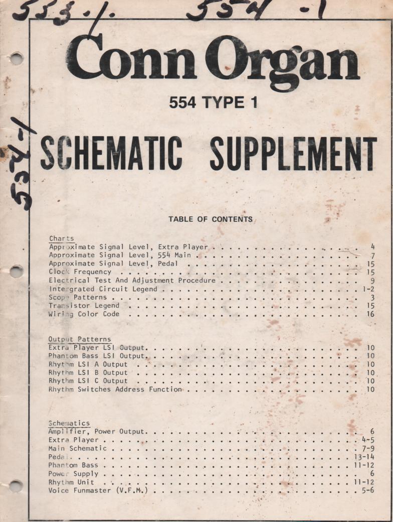 554 Organ Type 1 Service Manual It contains parts lists schematics and board layouts