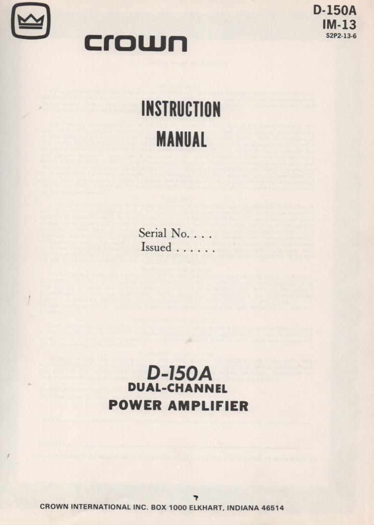 D-150A Power Amplifier Owners Service Manual