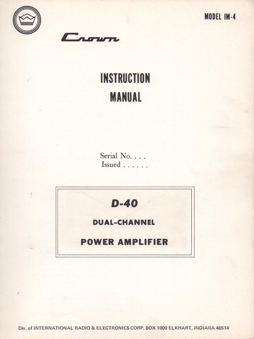 D-40 Power Amplifier Service Instruction Manual 