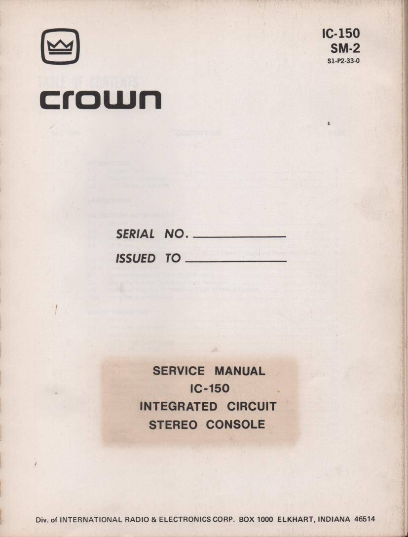 IC150 Stereo Console Service Manual. 