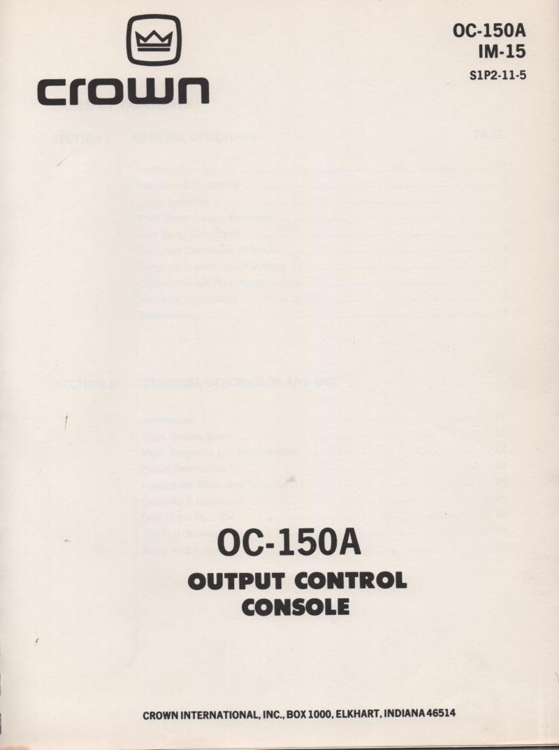 OC-150A Output Control Console Owners Service Manual