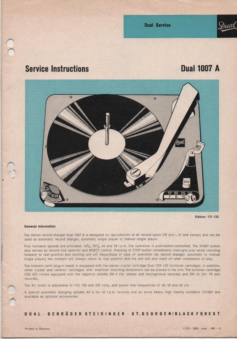 1007A Turntable Service Manual  Dual