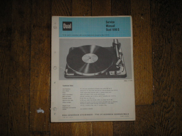 1010-S Turntable Service Manual  Dual