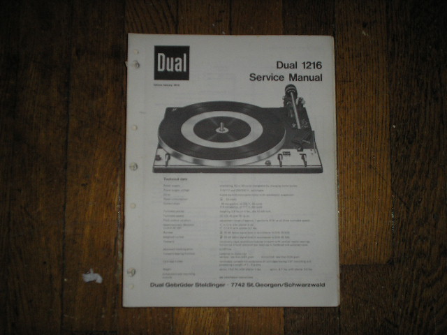 1216 Turntable Service Manual  Dual