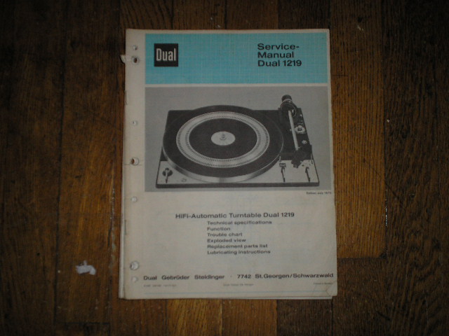 1219 Turntable Service Manual  Dual