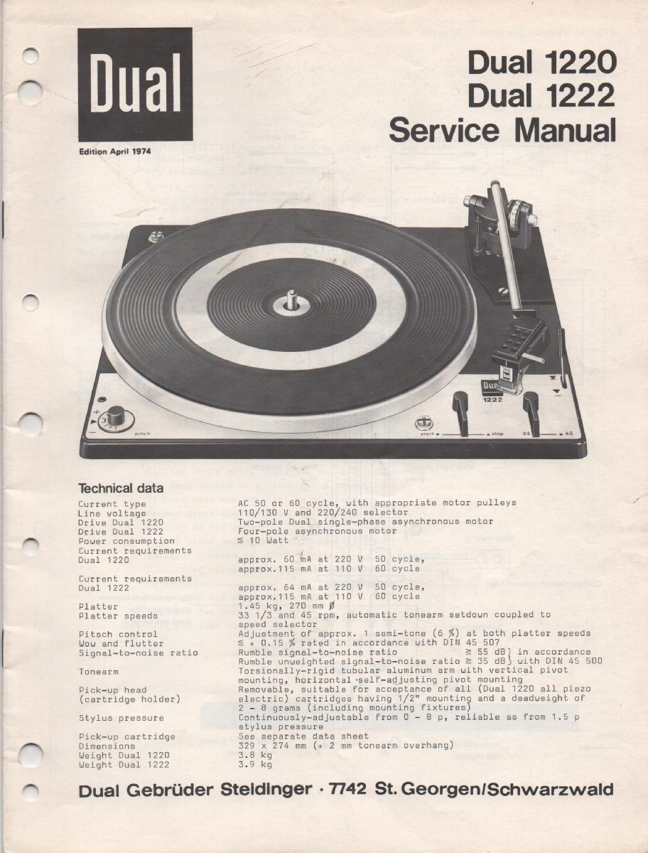 1220 1222 Turntable Service Manual  Dual
