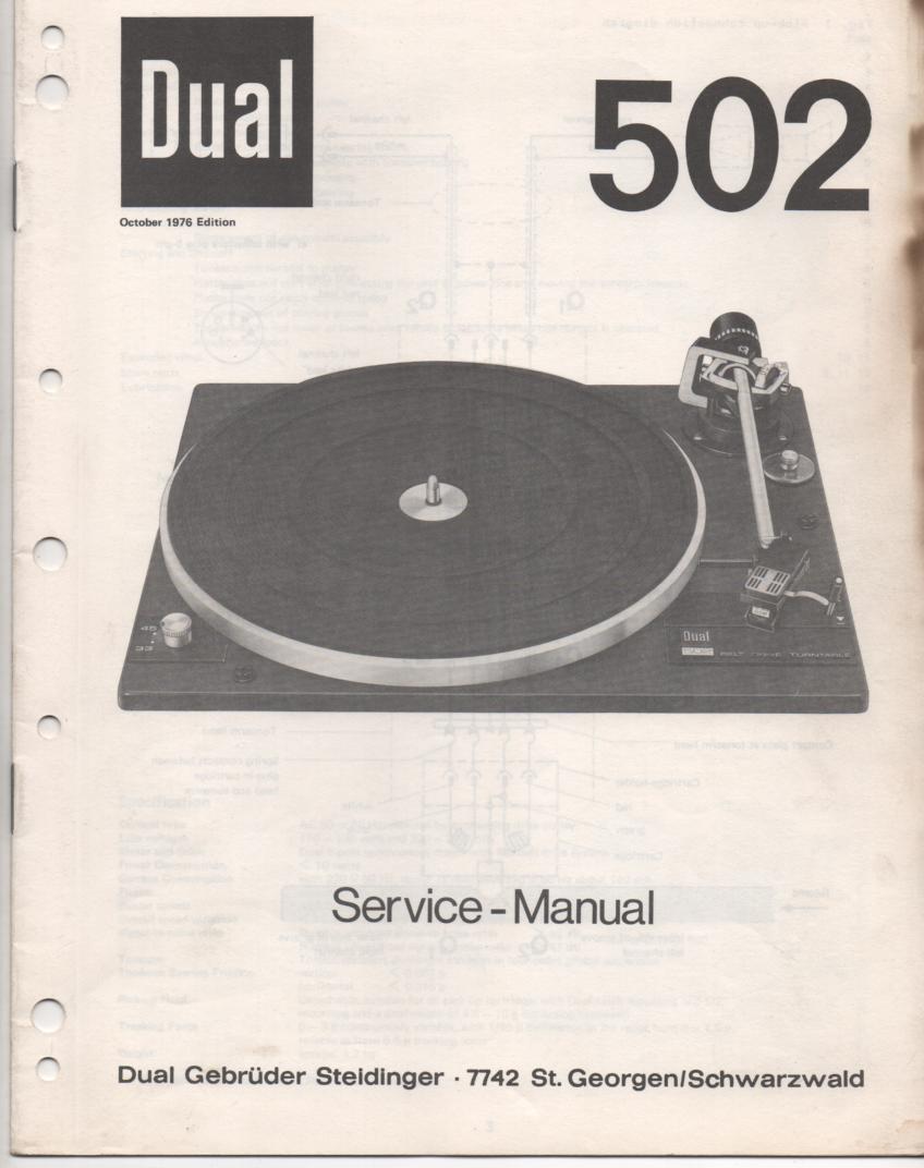 502 Turntable Service Manual  Dual