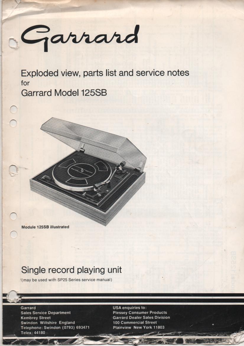 125SB Turntable Service Manual  GARRARD