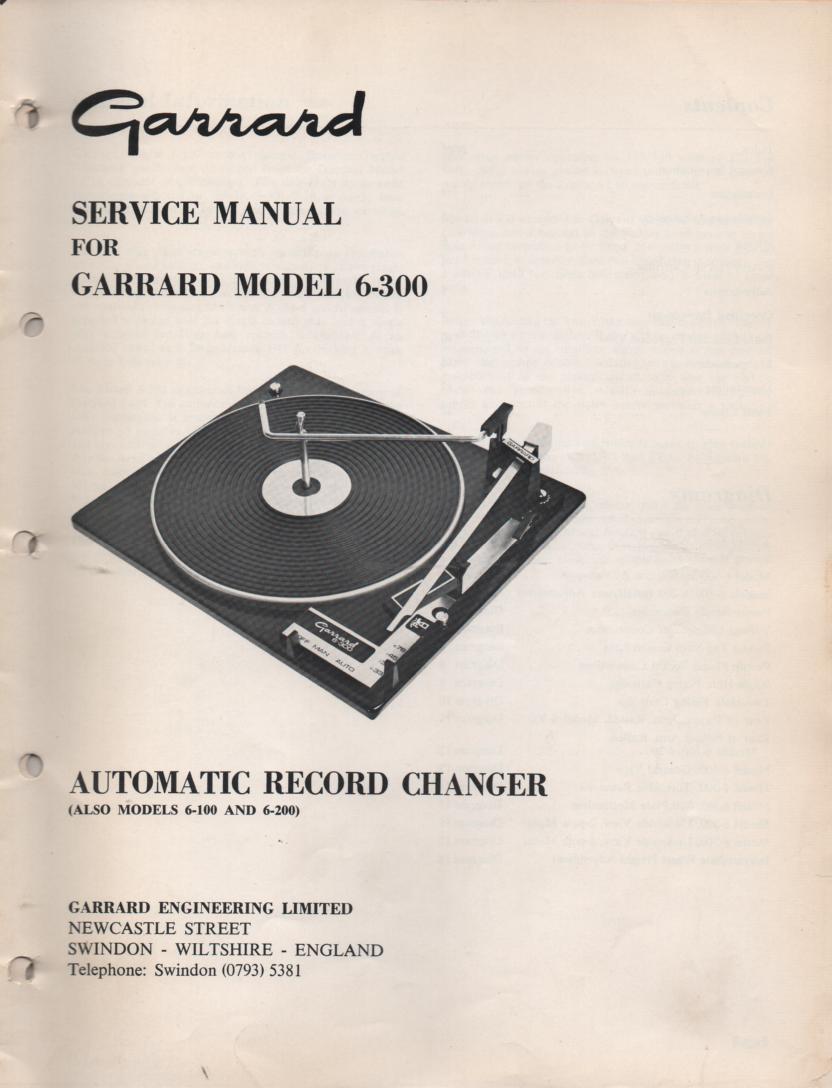 6-000 6-100 6-200 6-300 Series Turntable Service Manual  GARRARD