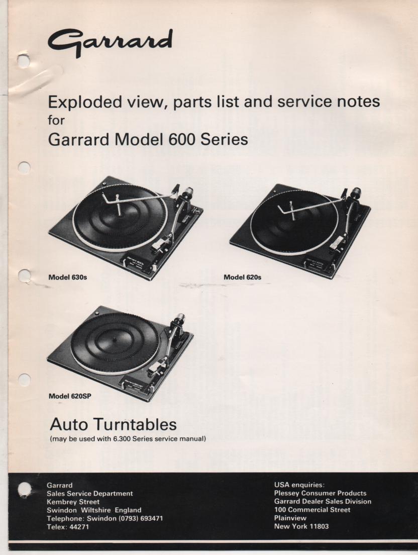 600 Series 620s 620SP 630s Turntable Service Manual  GARRARD