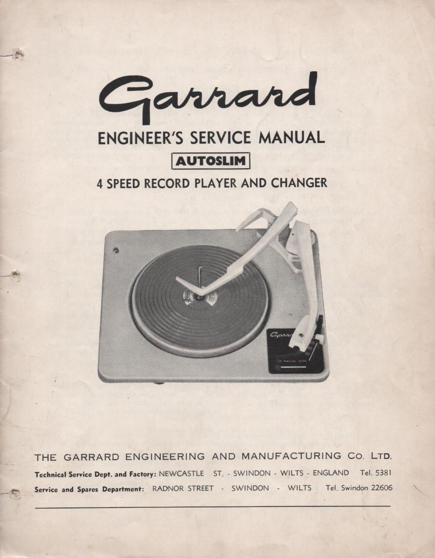 AUTOSLIM Turntable Service Manual  GARRARD