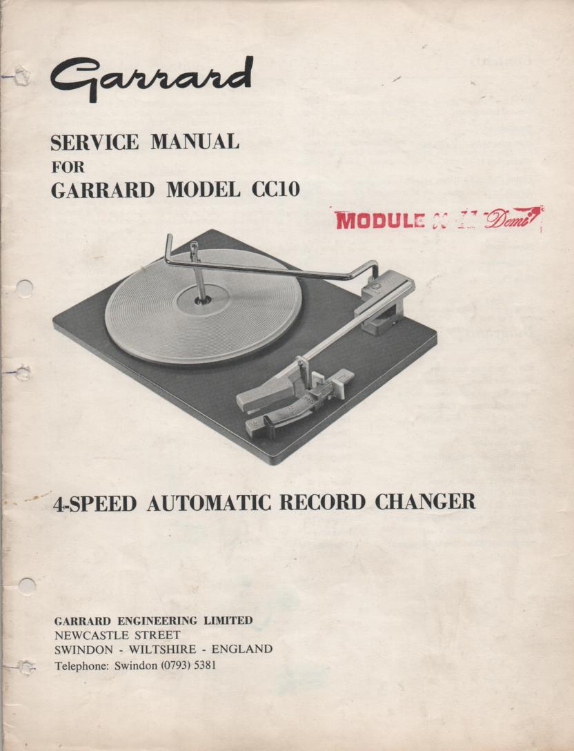 CC10 Turntable Service Manual  GARRARD