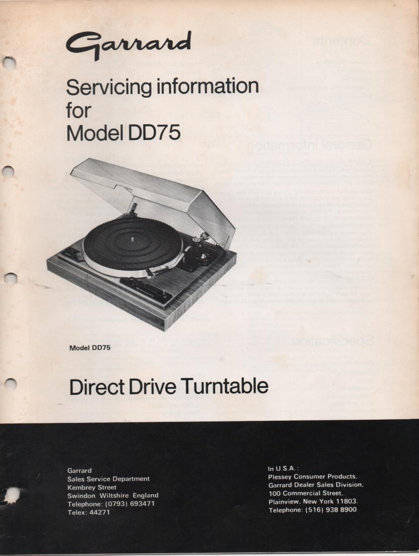 DD75 Turntable Service Manual  GARRARD