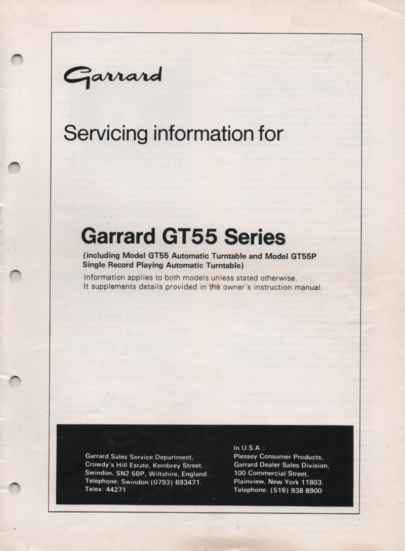 GT-55 GT-55P Series Turntable Service Manual  GARRARD