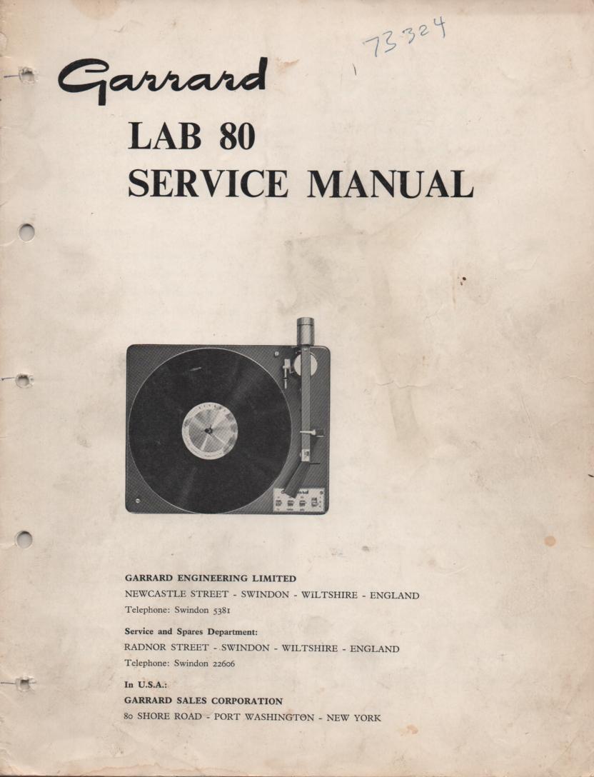 LAB 80 Turntable Service Manual  GARRARD