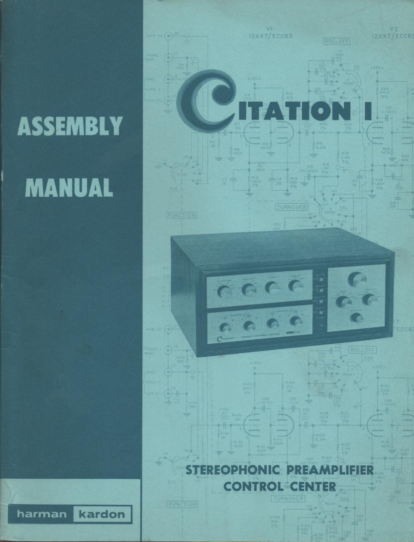Citation 1 Pre-Amplifier Assembly Instruction Manual  Harman Kardon