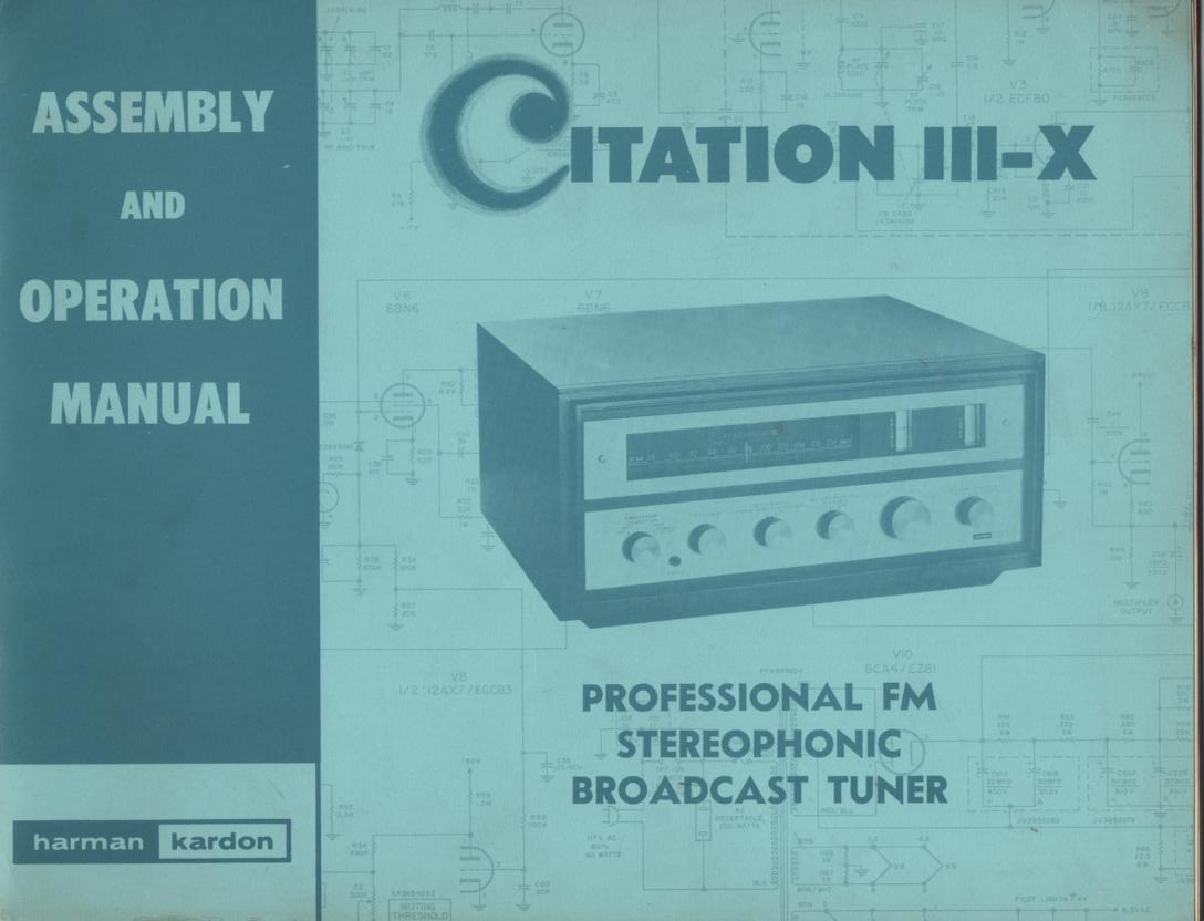 Citation 4 IV Pre-Amplifier Operating Assembly Instruction Manual
