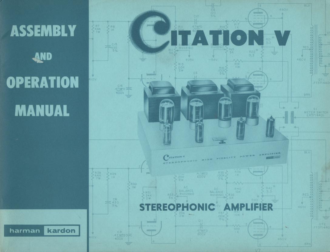Citation 5 V Amplifier Operating Assembly Instruction Manual