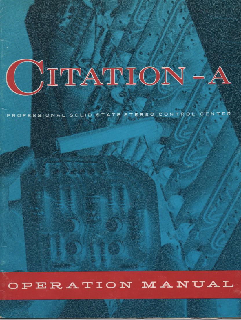 Citation A Pre-Amplifier Operating Instruction Manual