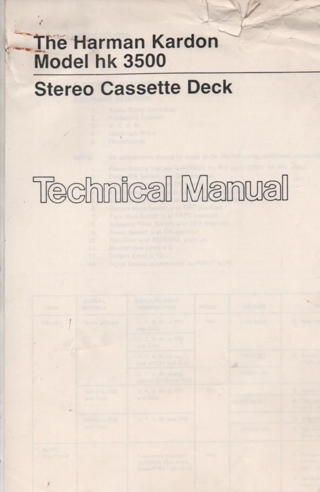 HK3500 Cassette Deck Service Manual