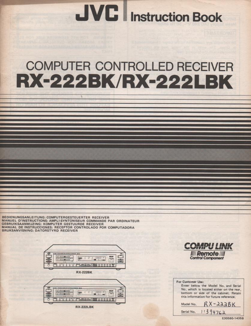 RX-222BK RX-222LBK Receiver Owners Instruction Manual