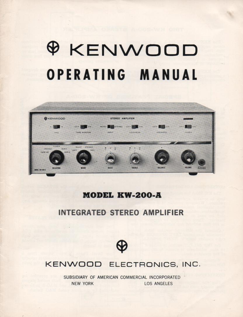 KW-200A Amplifier Owners Operating Instruction Service Manual.