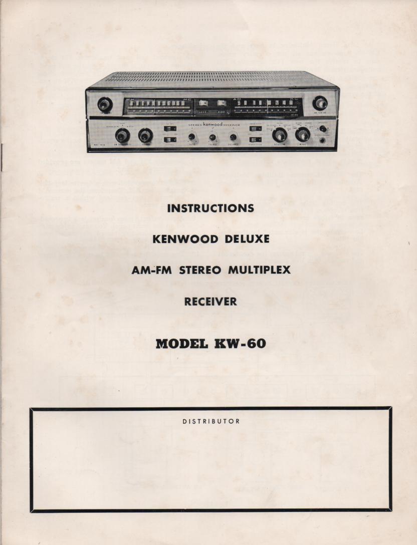 KW-70 AM FM Stereo Multiplex Receiver Owners Operating Instruction Manual with schematic only.