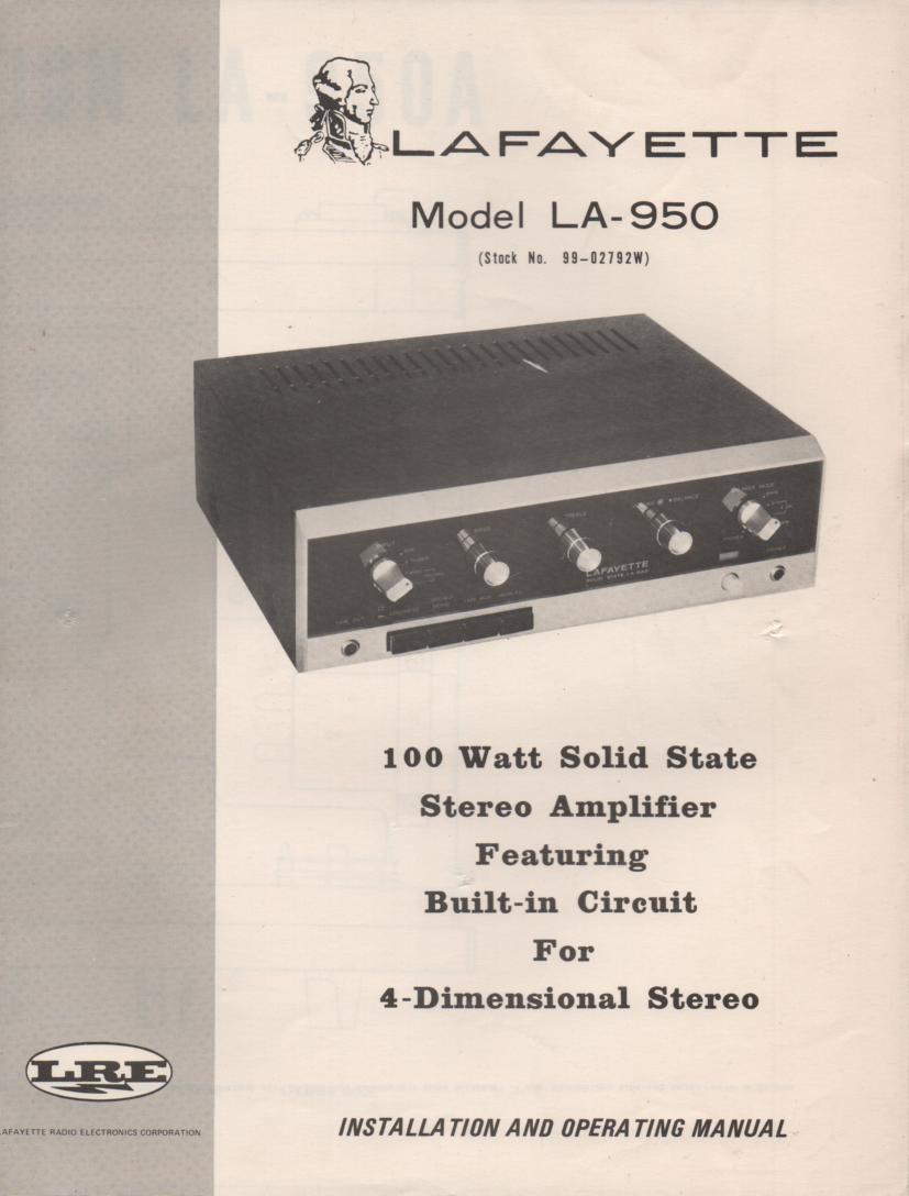 LA-950 Amplifier Owners Service Manual. Owners manual with schematic