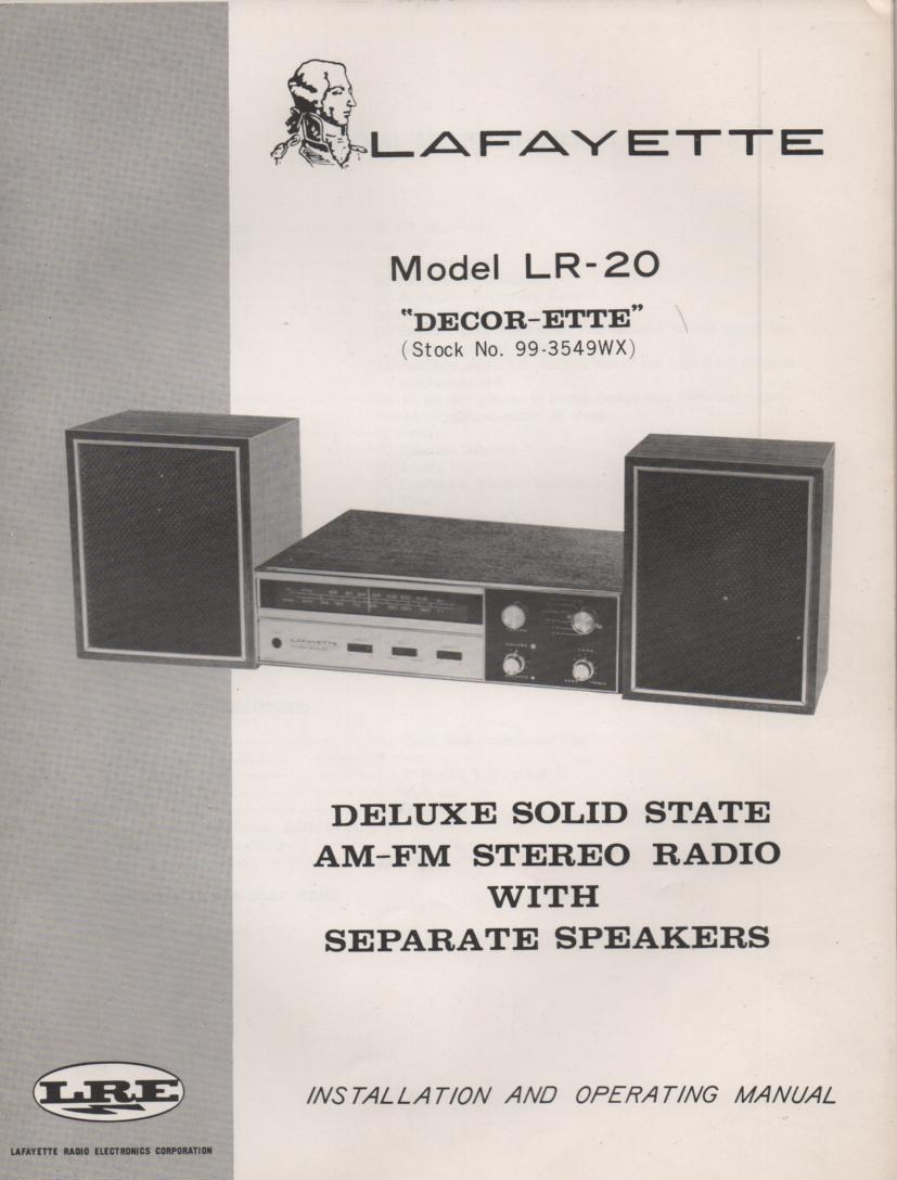 LR-20 Stereo Owners Service Manual.  Owners manual with Large foldout schematic.  Stock No. 99-3549WX .