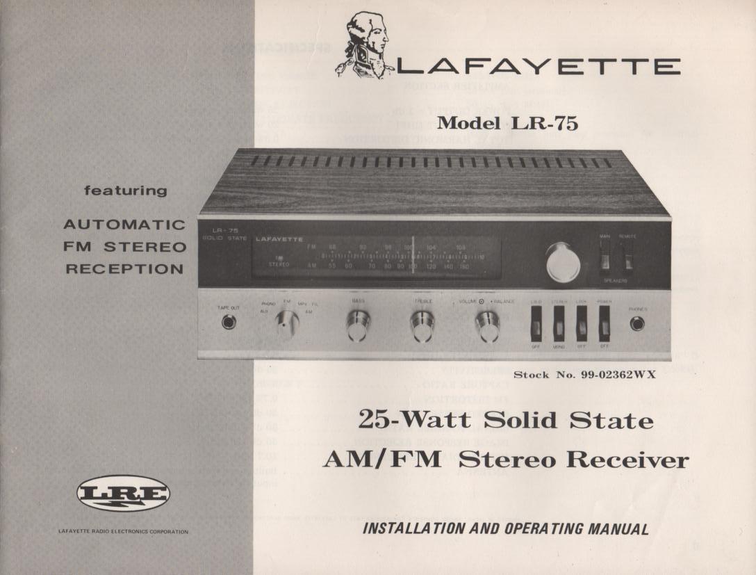 LR-75 Receiver Owners Service Manual. Owners manual with 2 large foldouts.  1 foldout is the schematic.   Stock No. 99-02362WX .