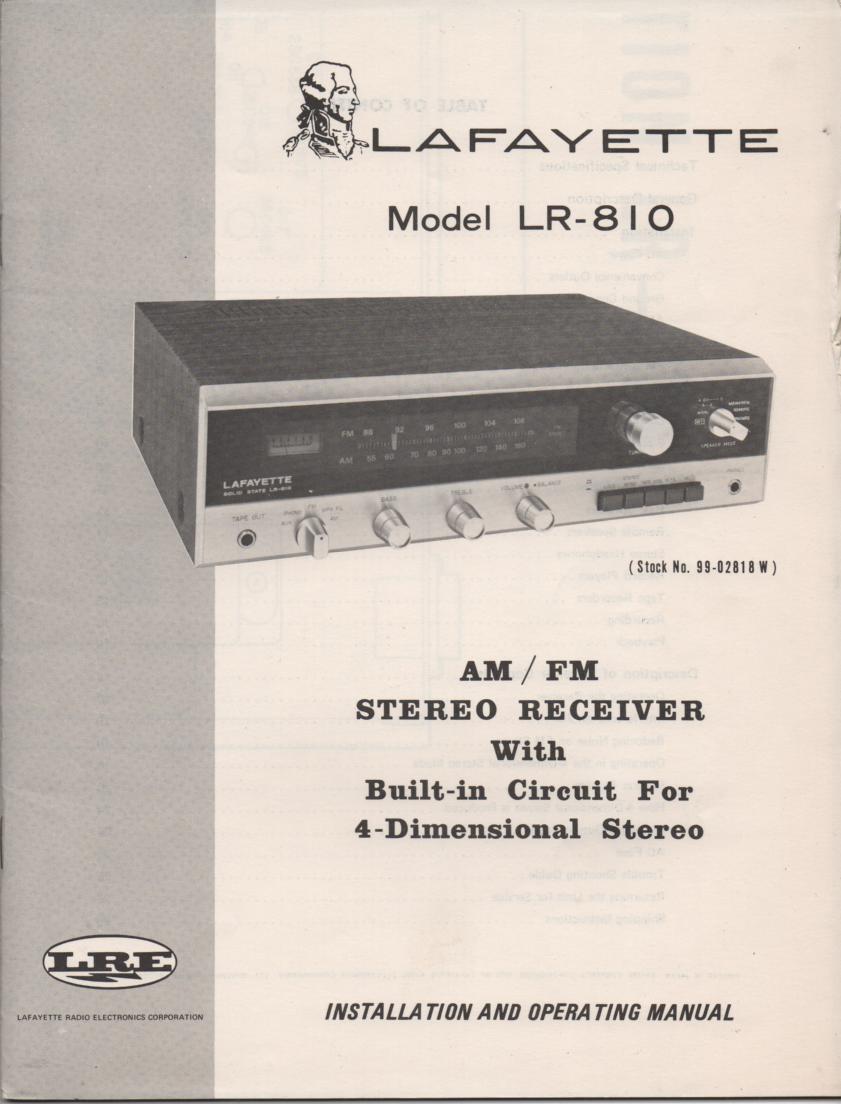 LR-810 Receiver Owners Service Manual.  Owners manual with schematic..  Stock No. 99-02818W .
