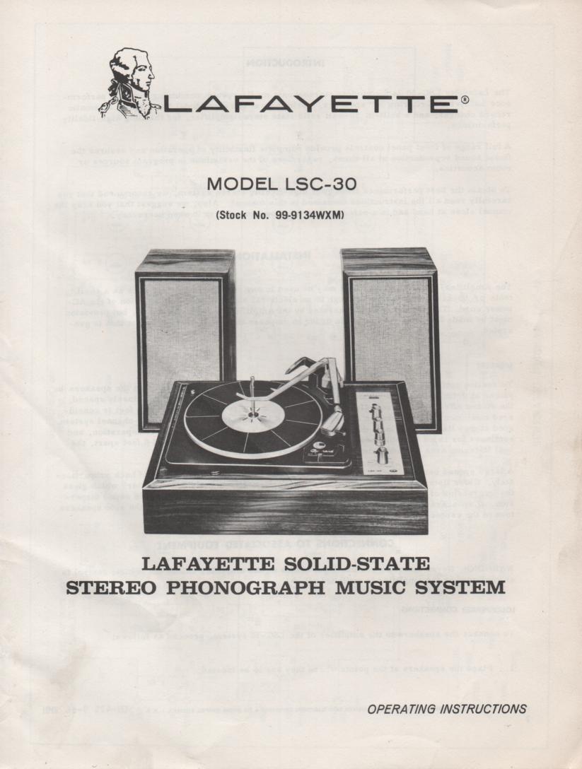 LSC-30 Phonograph System Owners Service Manual.    Owners manual with schematic