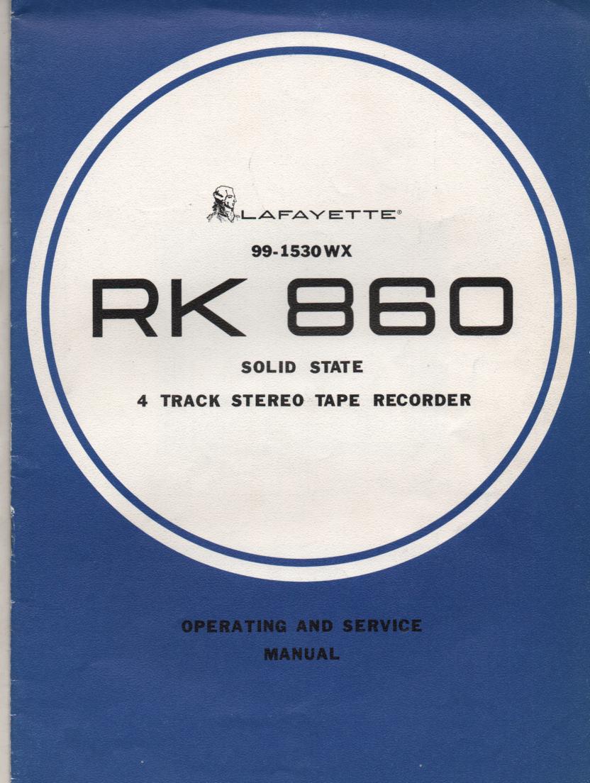RK-860 Reel to Reel Owners Service Manual with schematic.
Stock No. 99-1530WX