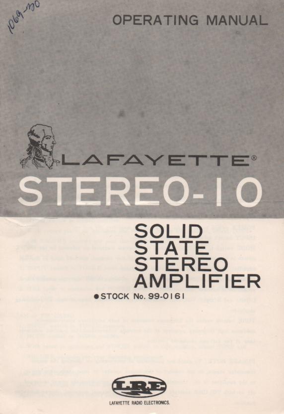 Stereo 10 Amplifier Owners Service Manual. Owners manual with schematic.  Stock No. 99-0161                               