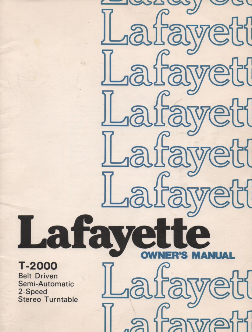 T-2000 Turntable Owners Service Manual  LAFAYETTE