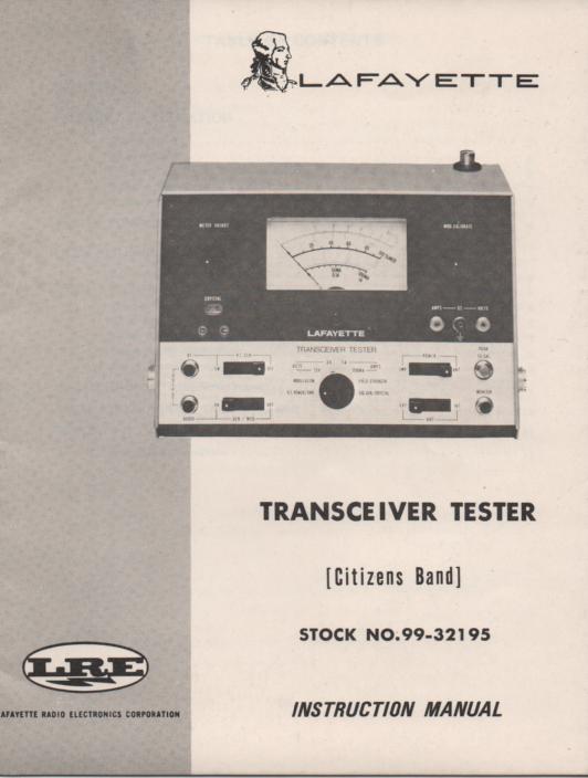 Transceiver Tester Owners Manual wwith schematic.   Stock No, 99-32195  .                             