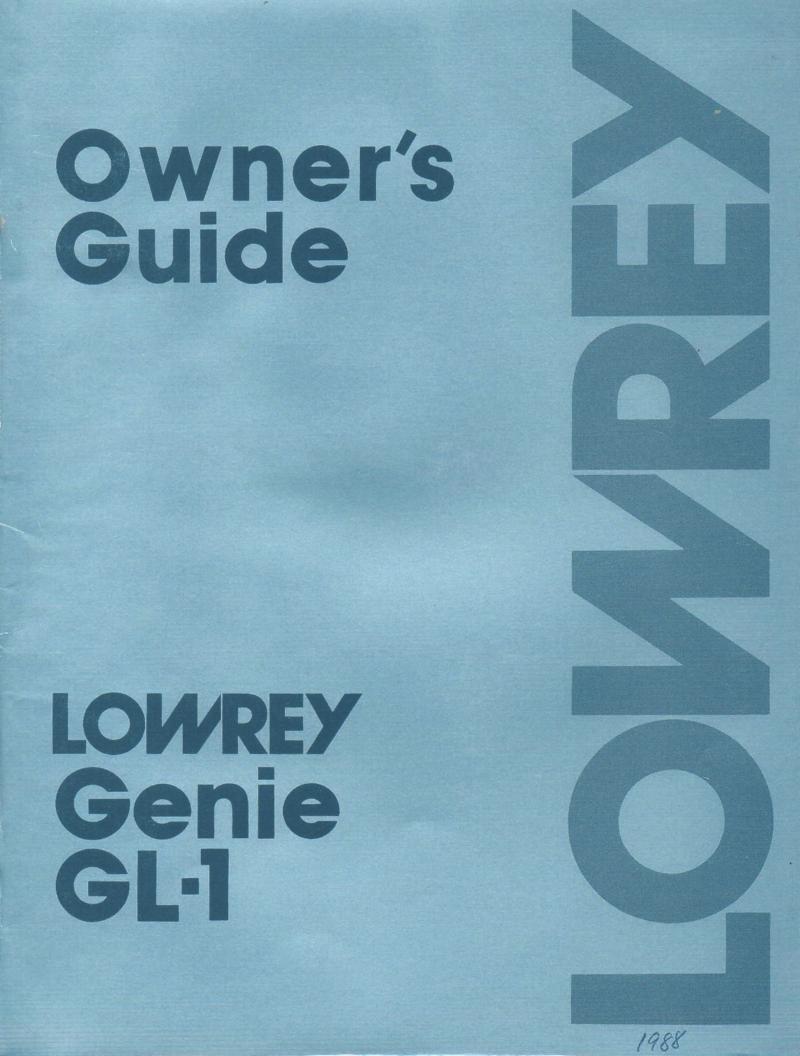 Genie GL-1 Organ Owners Manual