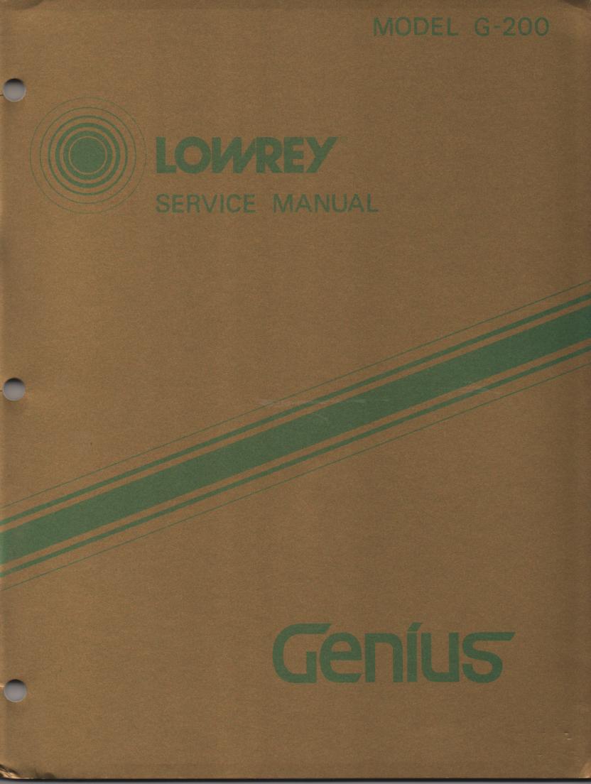 G200 G-200 Genius Organ Service Manual