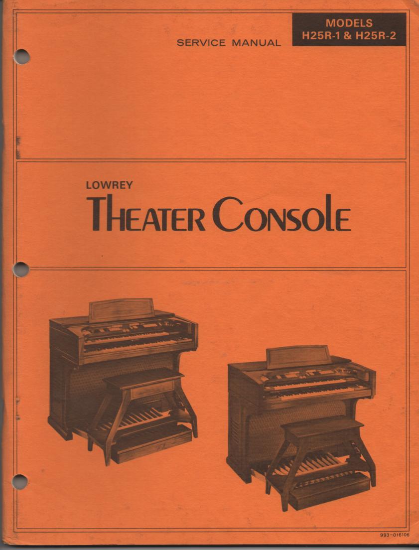 H25R-1 H25R-2 Symphonic Theatre Console Organ Schematic Service Manual