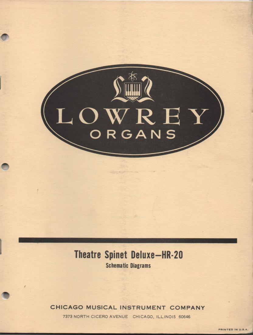HR20 HR-20 Theatre Spinet Deluxe Organ Schematic Service Manual