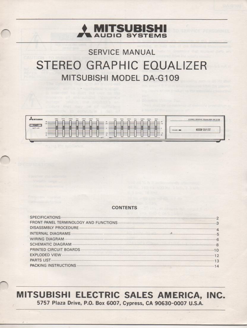 DA-G109 Graphic Equalizer Service Manual