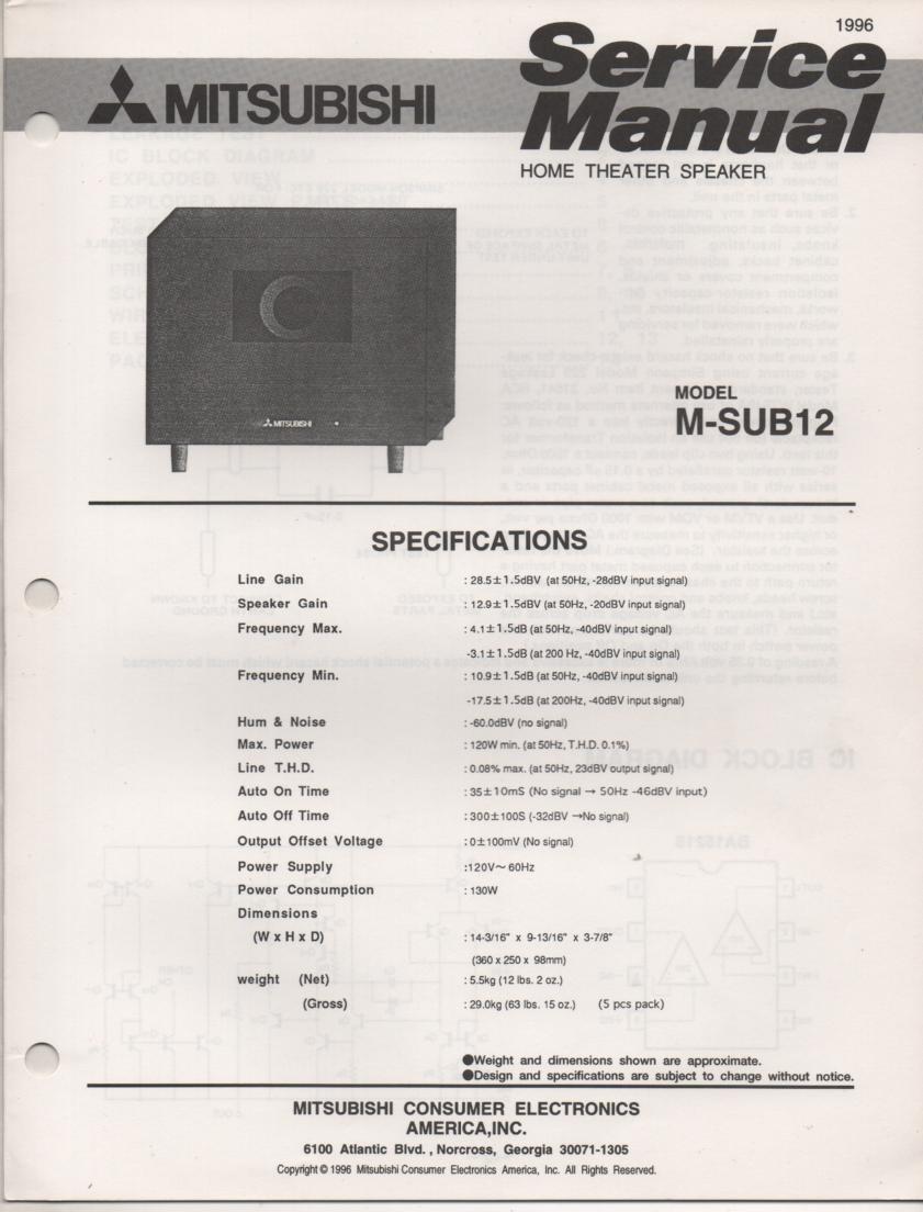 M-SUB12 SUB Woofer Service Manual