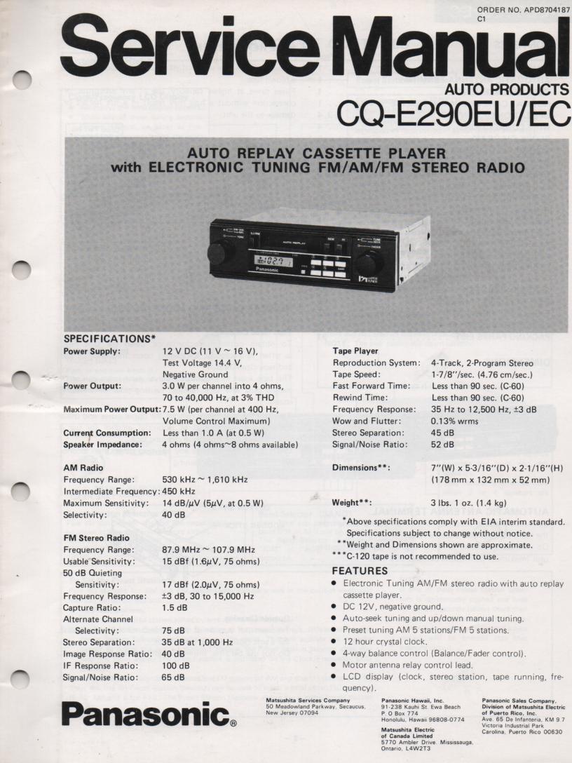 CQ-E290EU CQ-E290EC Auto Cassette Service Manual