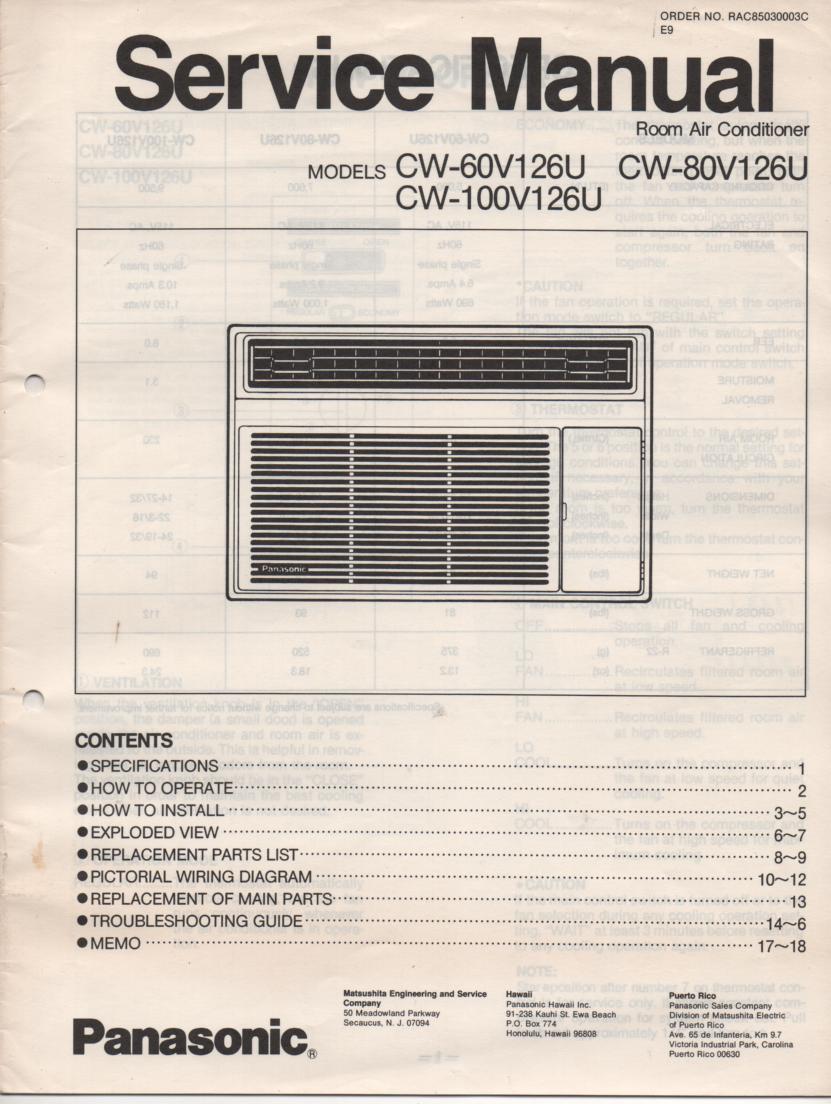 CW-60V126U Air Conditioner Service Manual