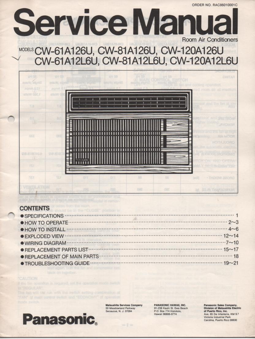 Air Conditioners Panasonic Service Repair Workshop Manuals
