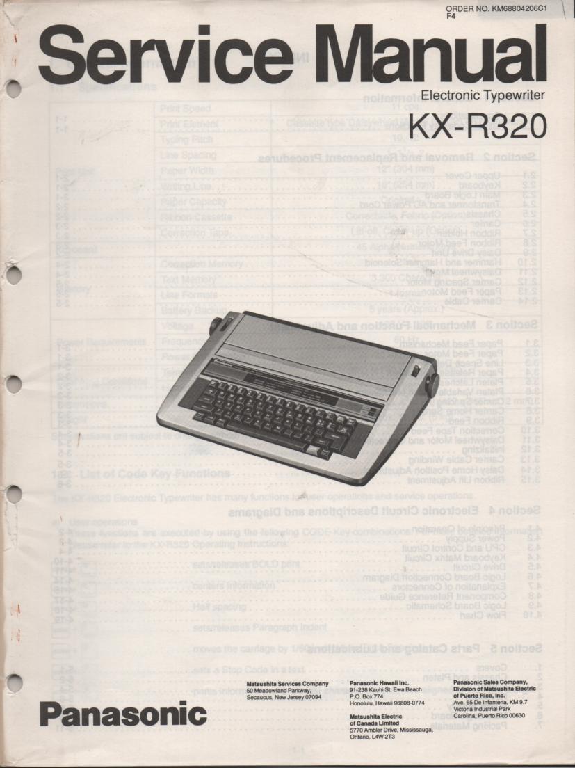 KXR320 Typewriter Service Manual