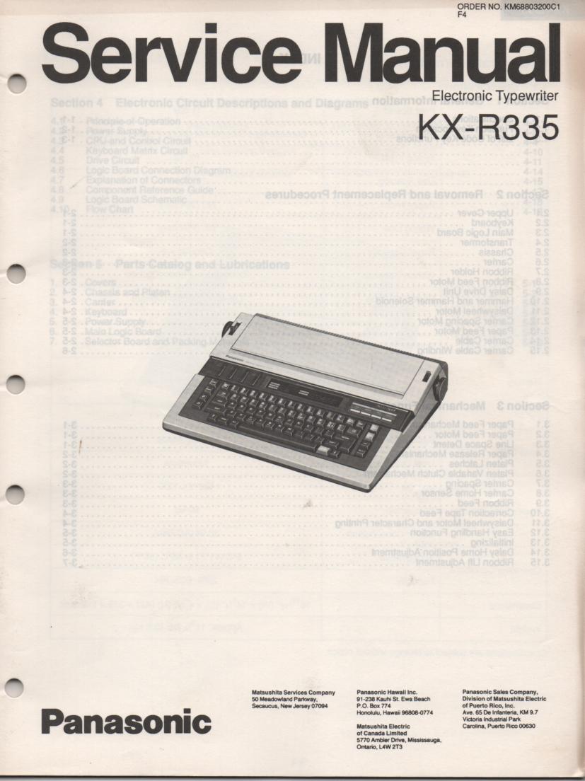 KXR335 Typewriter Service Manual