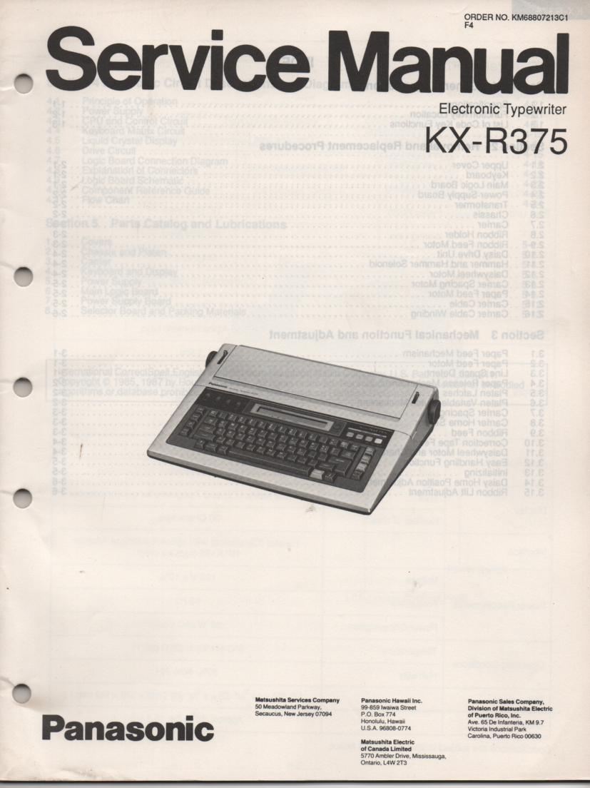 KXR375 Typewriter Service Manual